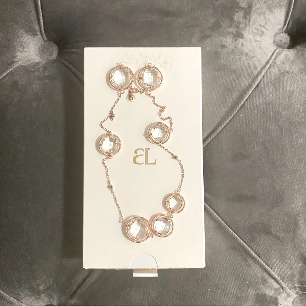 NEW Rose Gold Over Silver Oval CZ Station Necklace